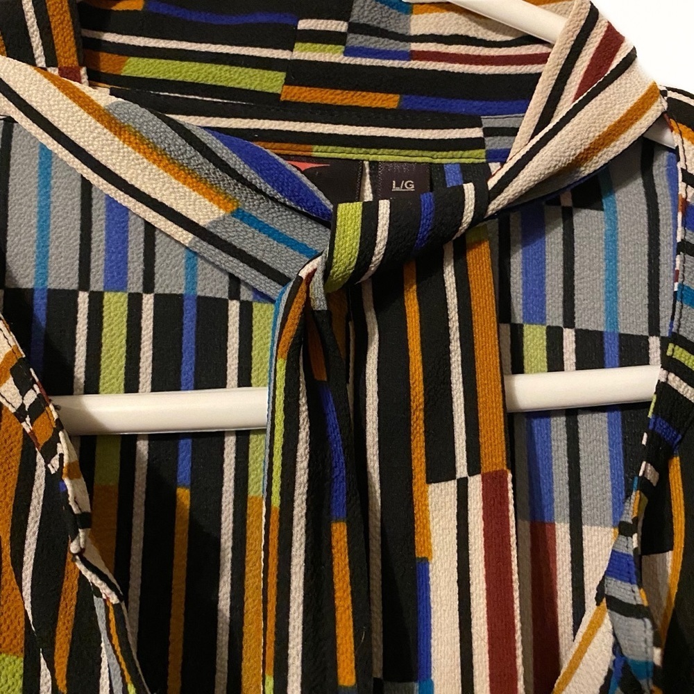 Rafaella geo stripe tie detail career blouse large‎ - Picture 4 of 8